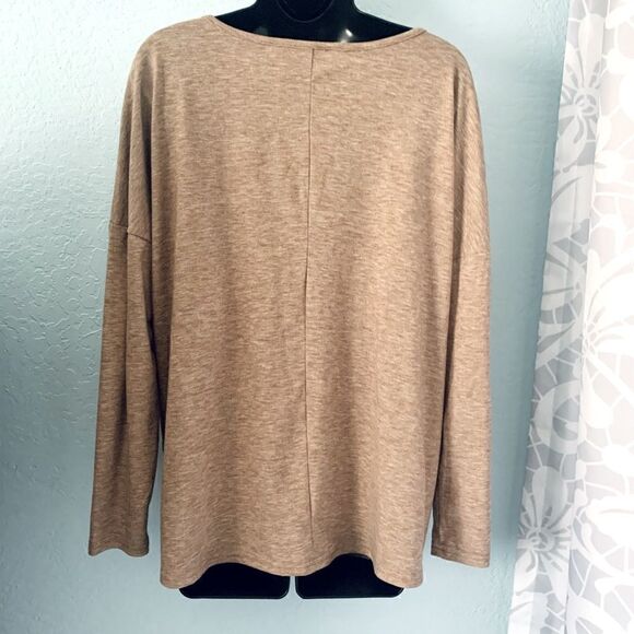 SHEIN Light Brown Split Hem Pullover Long Sleeve Shirt Size Small - Picture 7 of 9